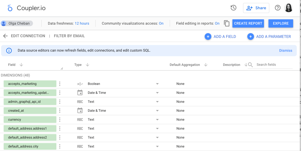 Data fields Looker Studio