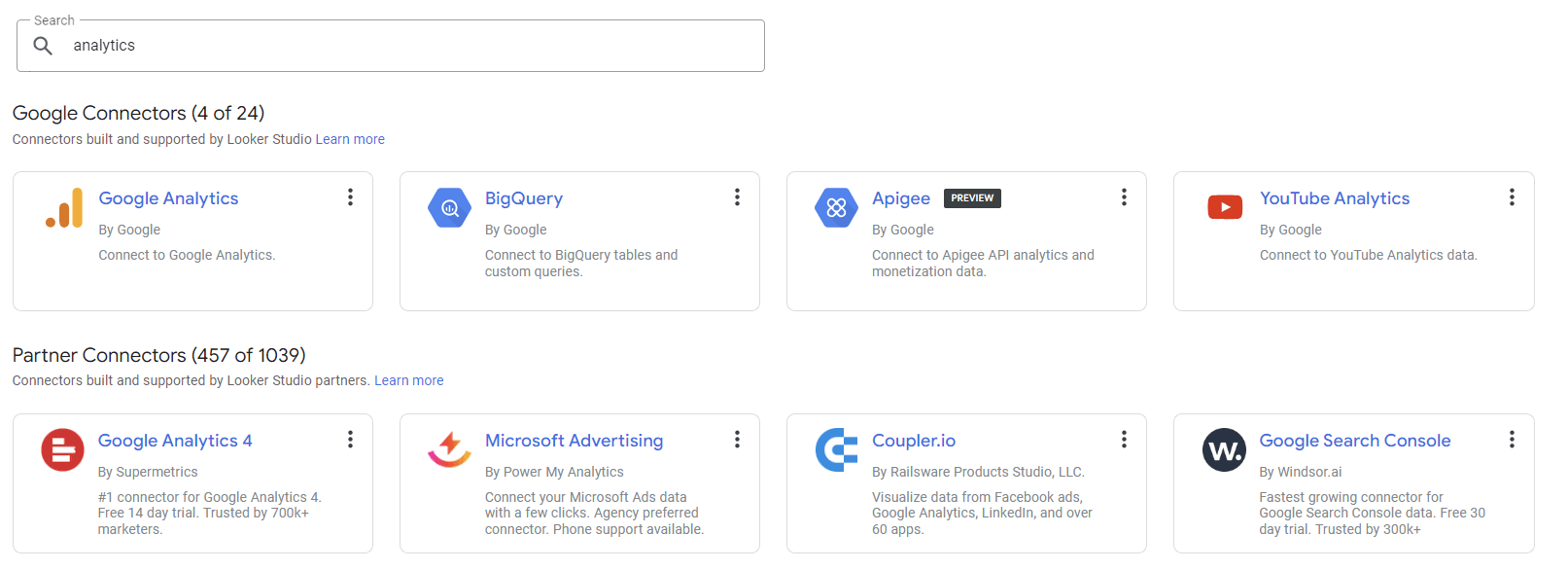 Conectores de dados do Google Data Studio