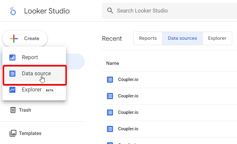 Figure 07. Adding a data source from the home page