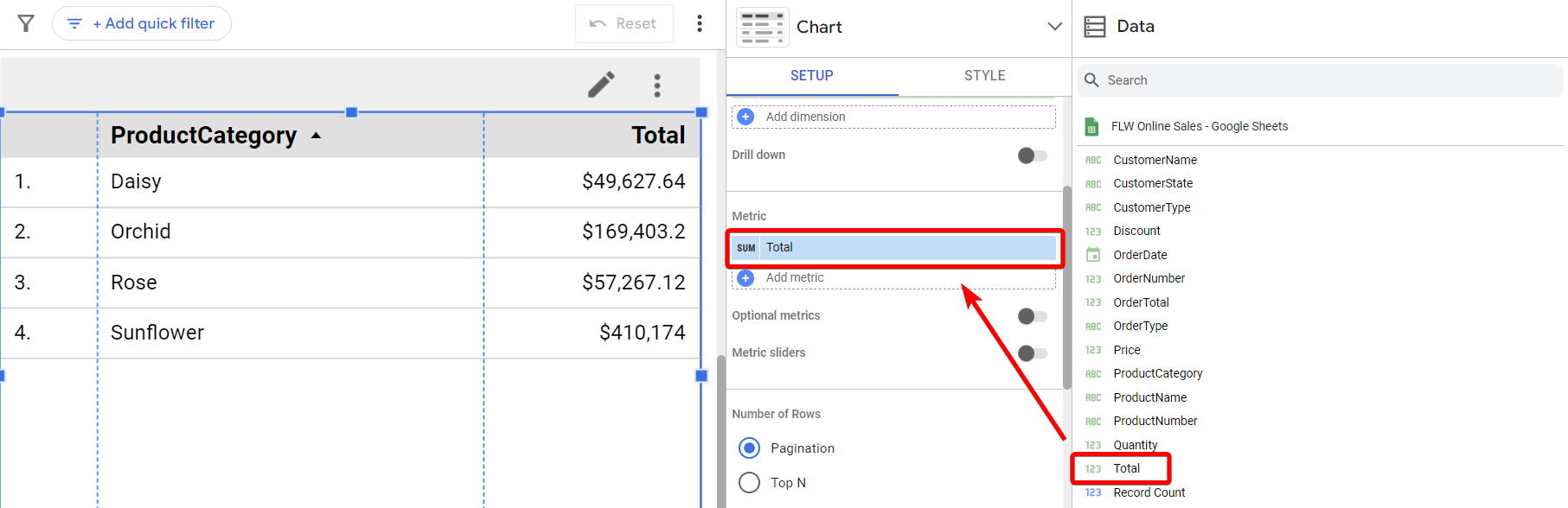 Figure 42. Displaying the new calculated field in the table