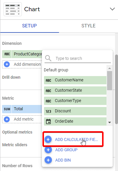 Figure 44. The CREATE FIELD button