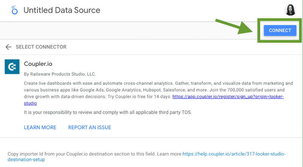8. Coupler.io connecting Looker Studio connect 1