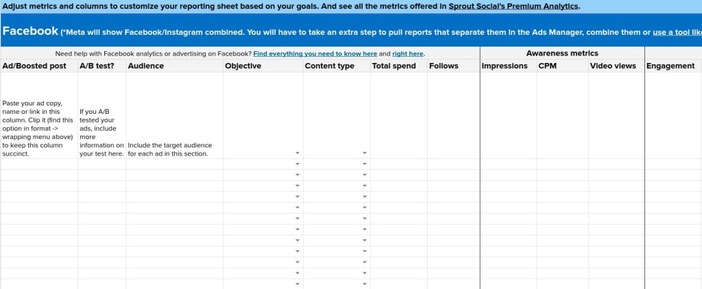 Social media reporting template