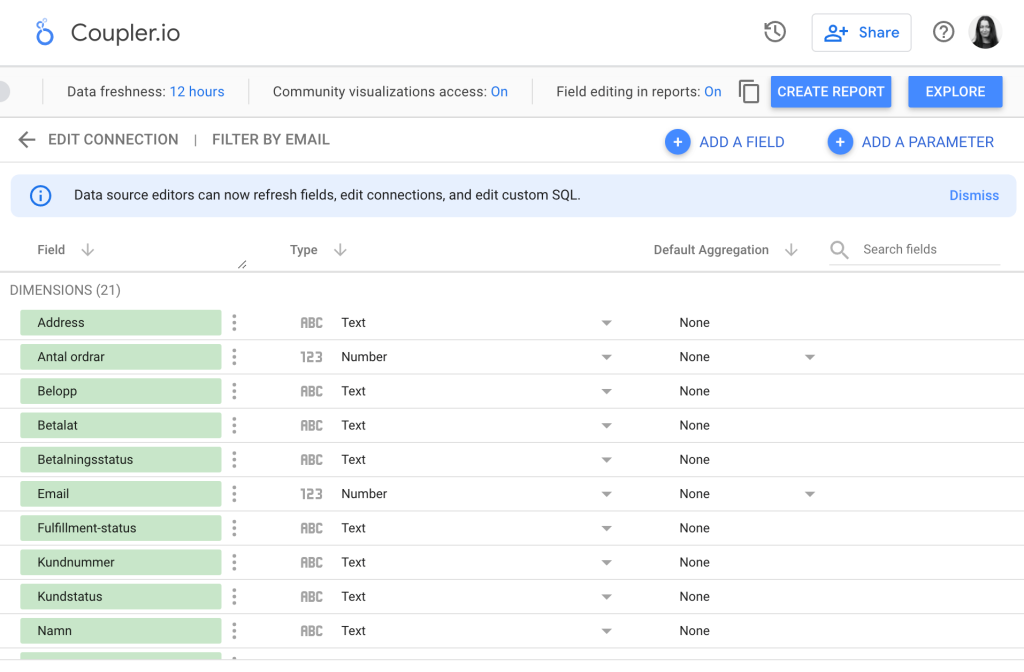 Export Excel to Looker Studio Coupler.io imported data