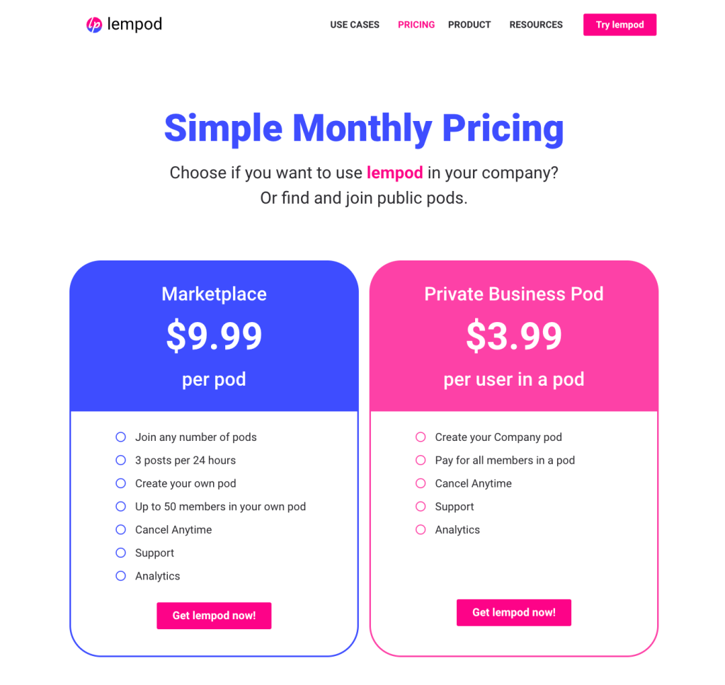 Lempod pricing