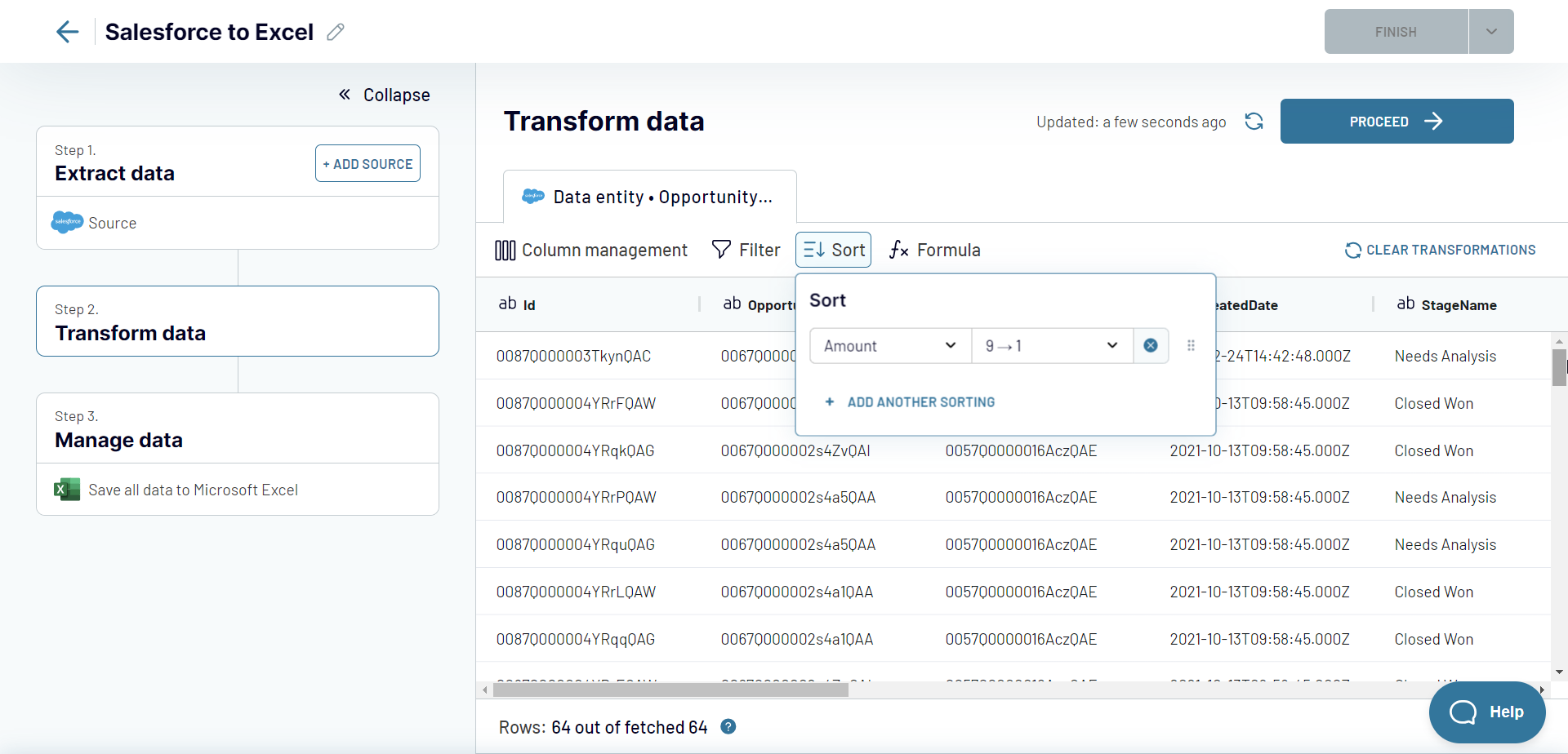 paso2 transformar datos salesforce a excel