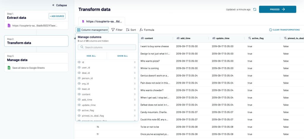 1. Pipedrive transform data
