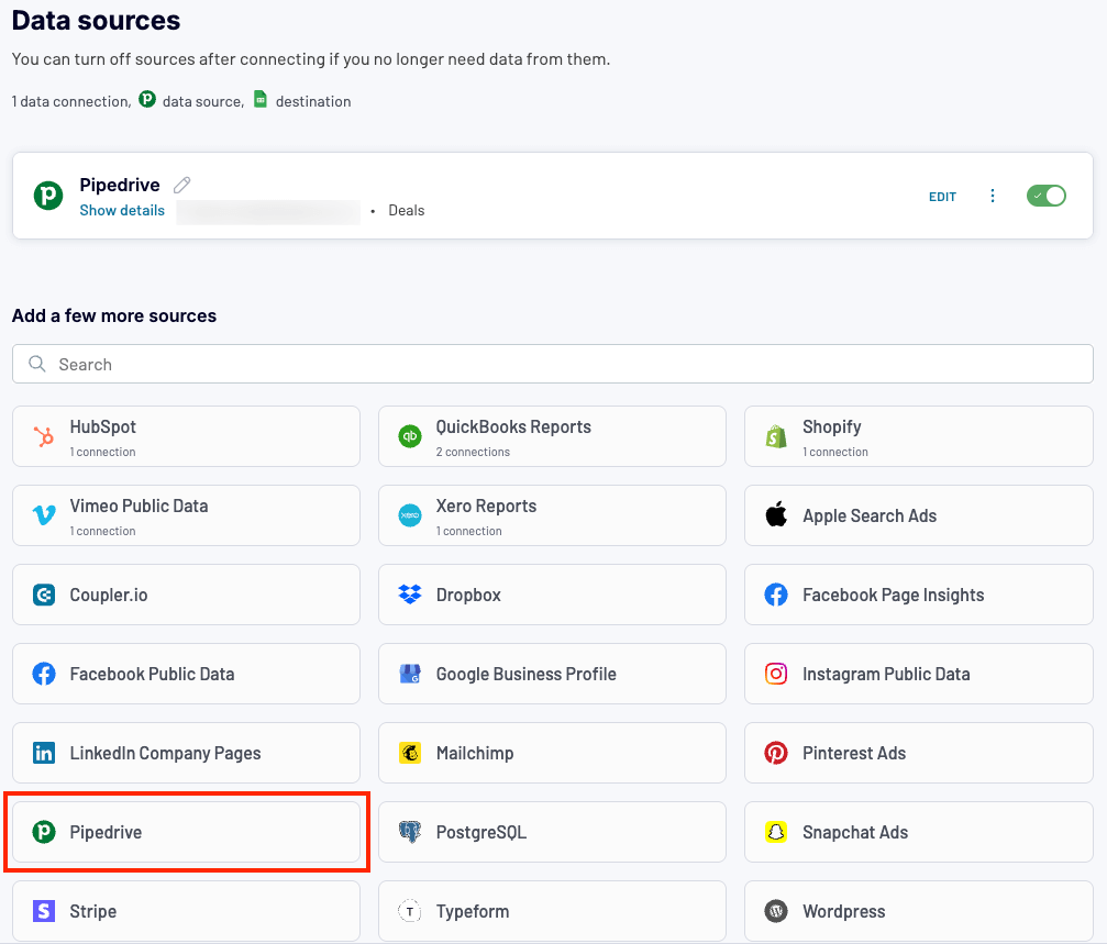 2 pipedrive data backup choose additional pipedrive source