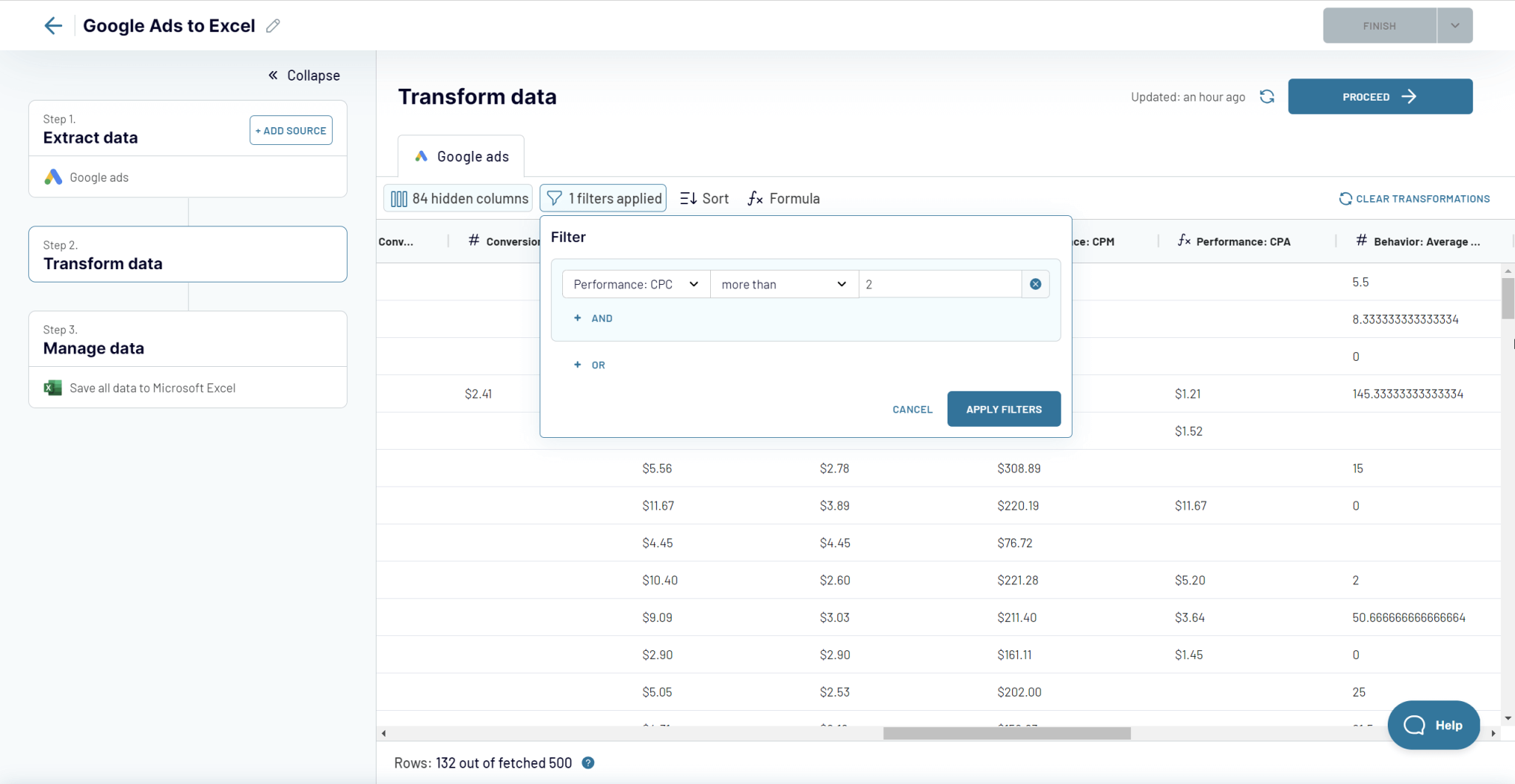 2 paso 2 transformar datos google ads a excel
