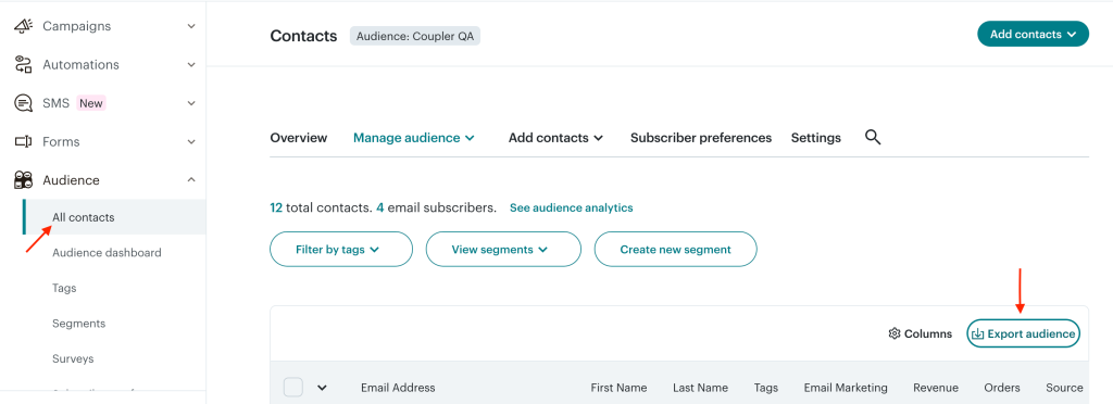 2.1 mailchimp export contacts