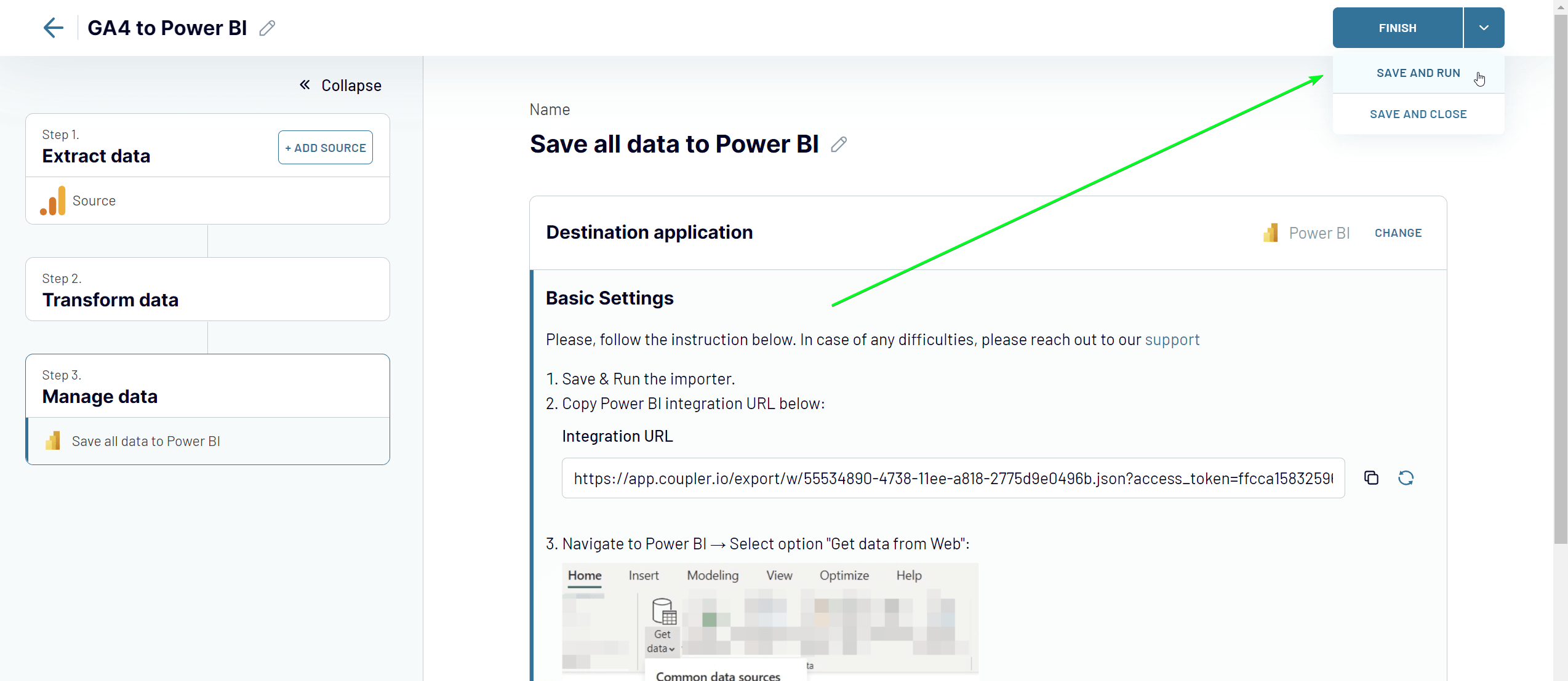 étape 3 gérer les données ga4 vers Power BI