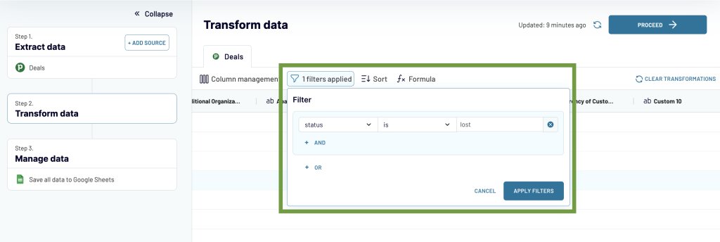 5. Pipedrive Deals fiter data