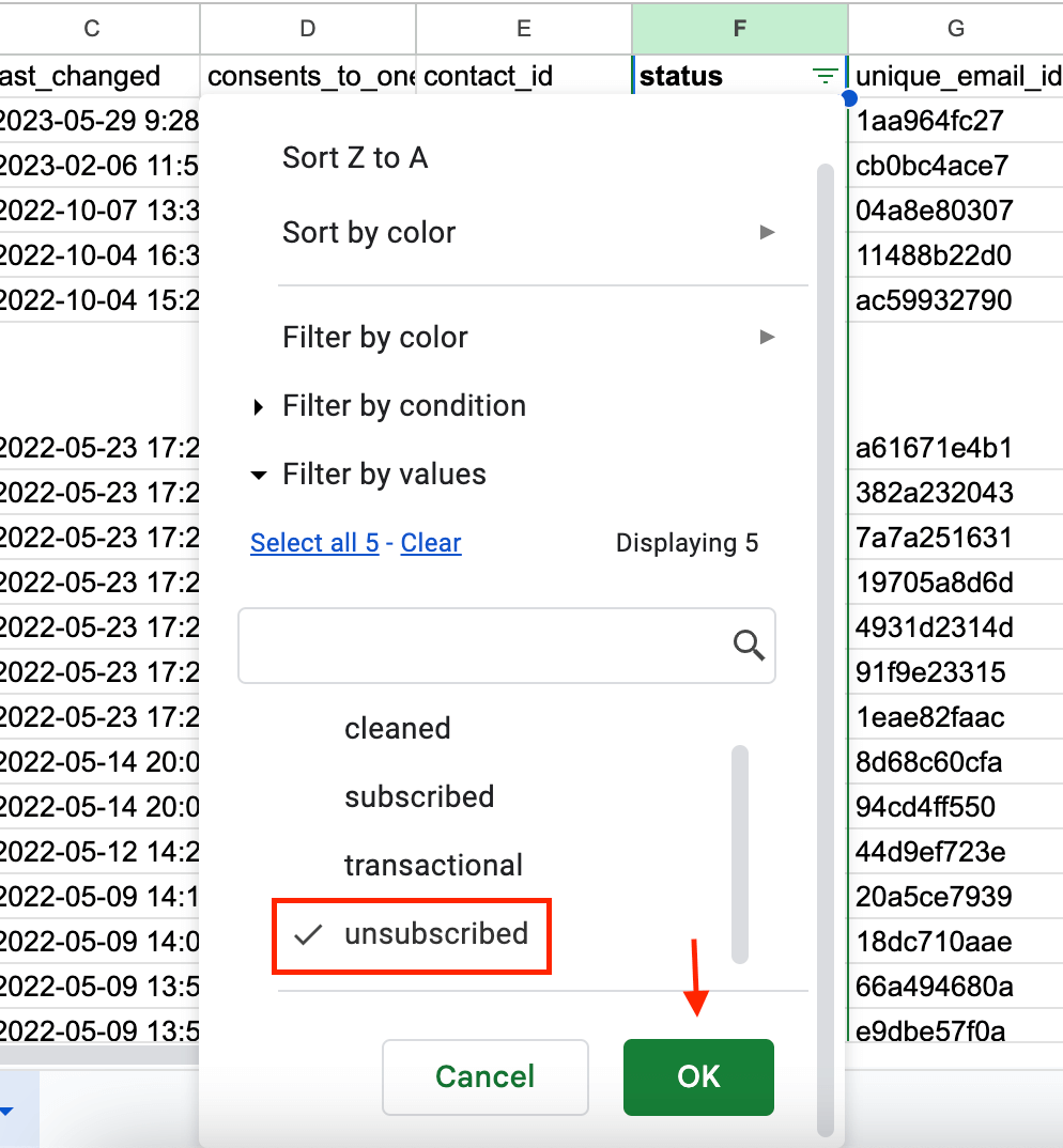 5.2 mailchimp unsubscribed contacts example