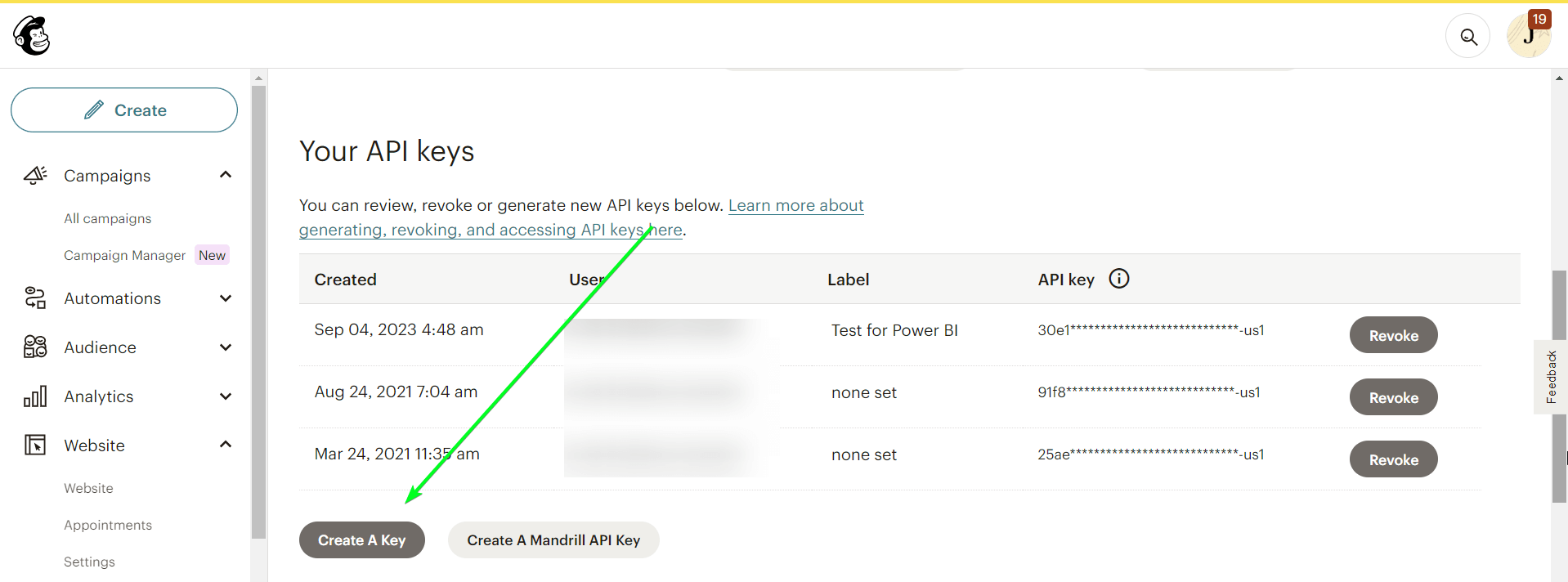 5.3 mailchimp crear clave api