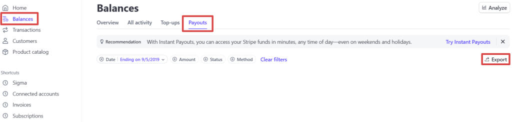 6. Exporting Payouts from your Stripe account