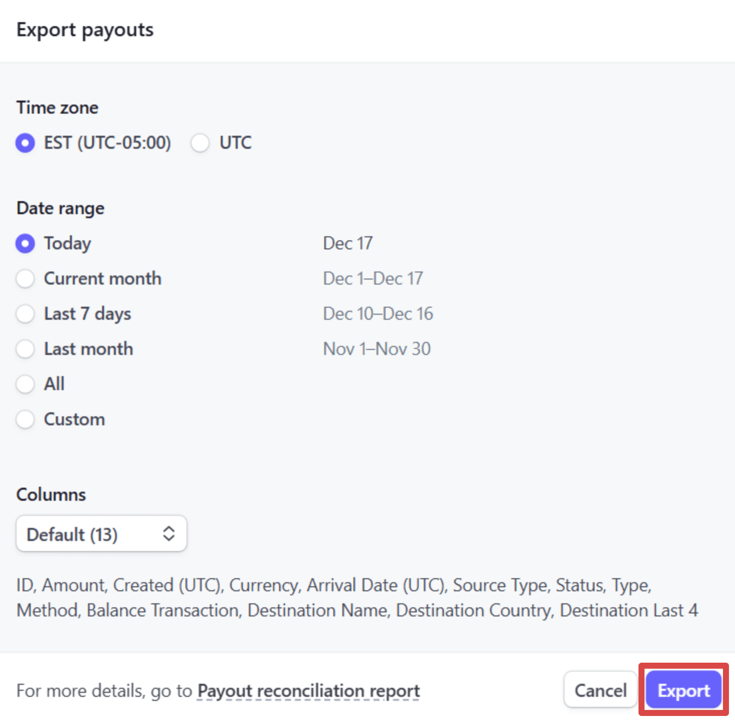 7. Configuring the time zone and date range and finally exporting the data