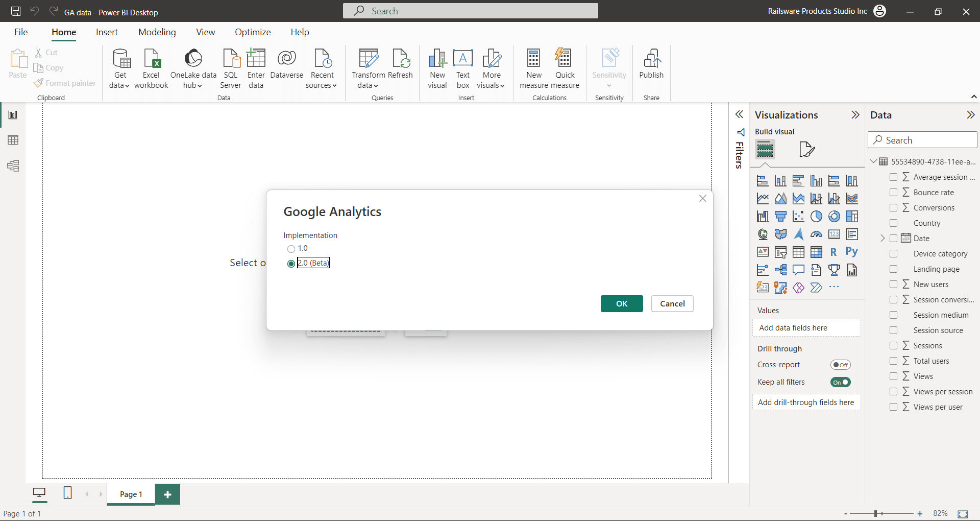 Power BI google analytics 2.0