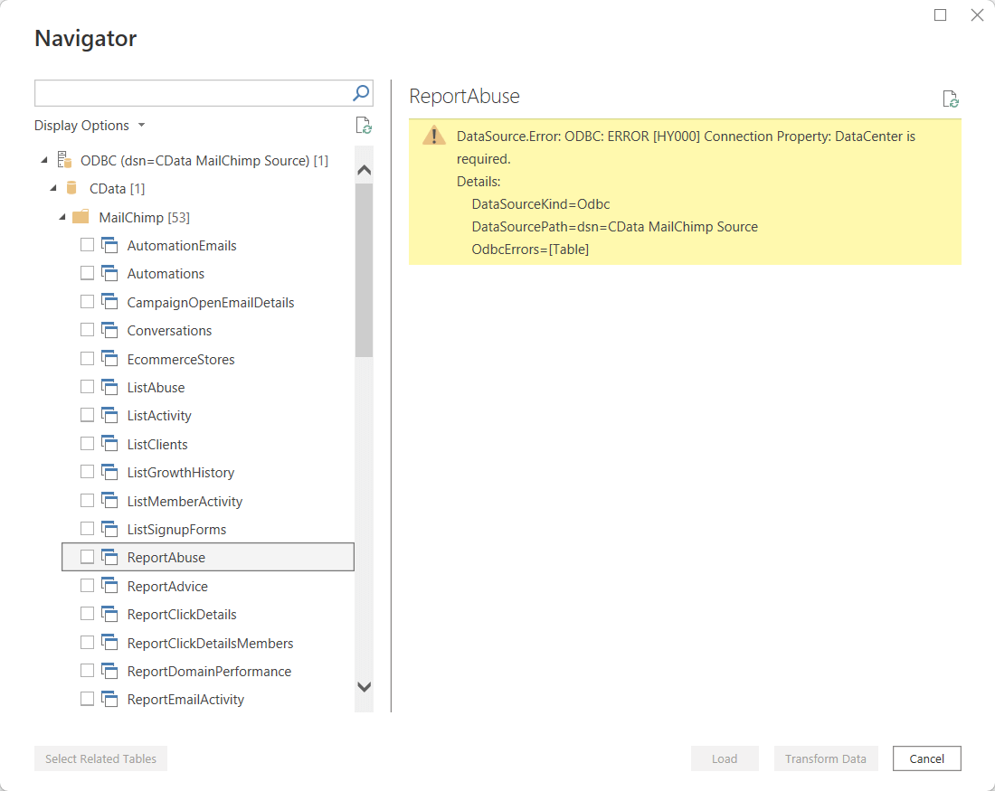 8 mailchimp power bi error data center