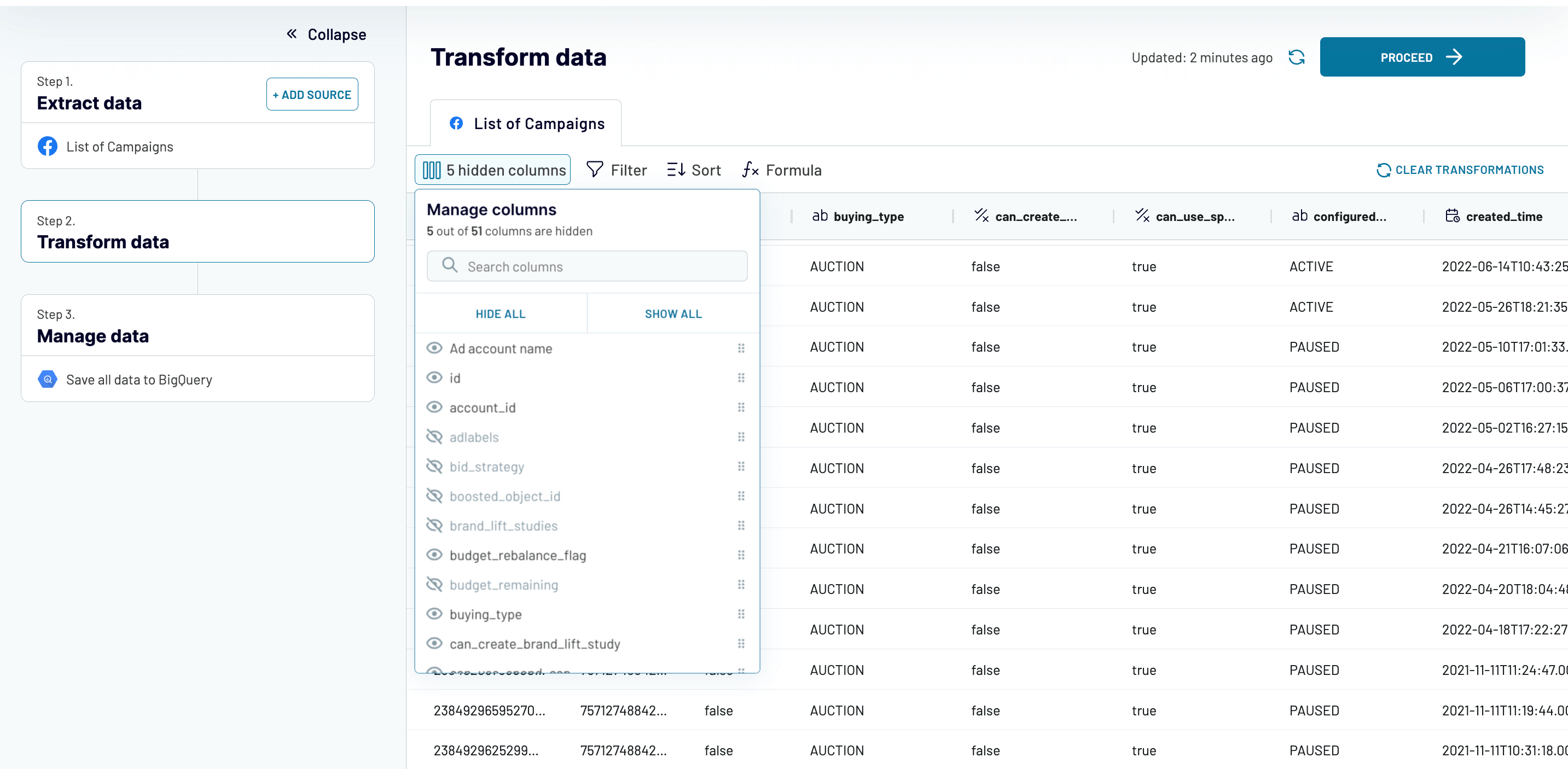 Facebook Ads a BigQuery transforma TINY