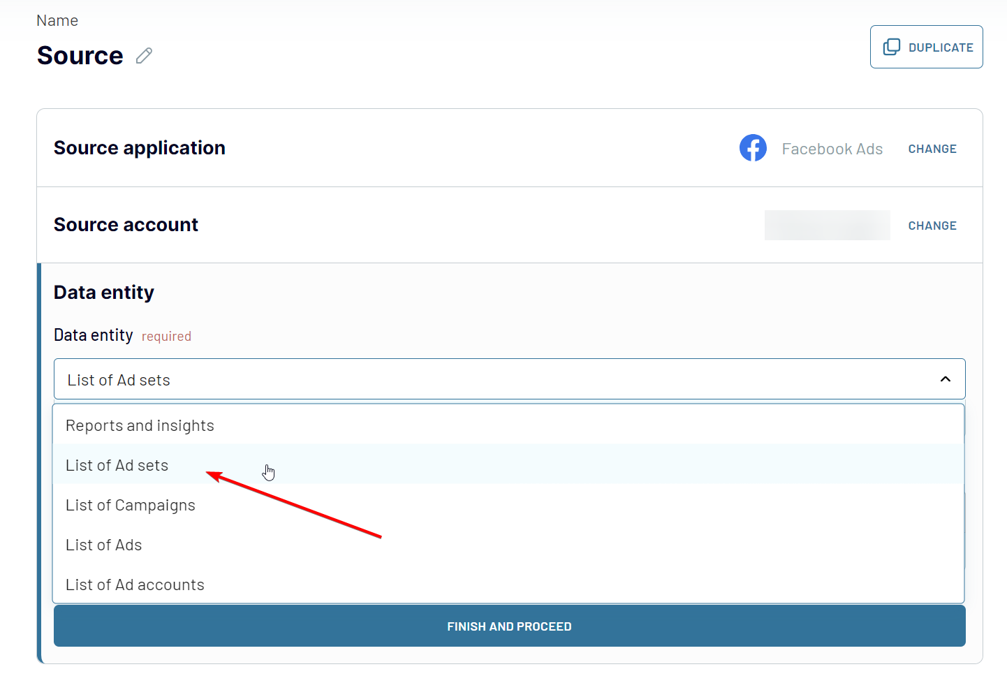 facebook ads exportar lista conjuntos de anuncios acoplador