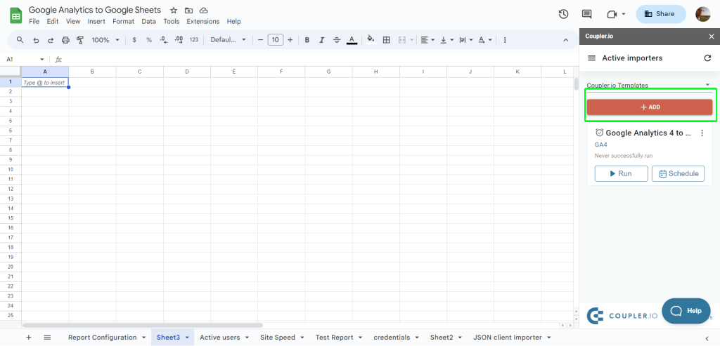 google analytics google sheets coupler addon