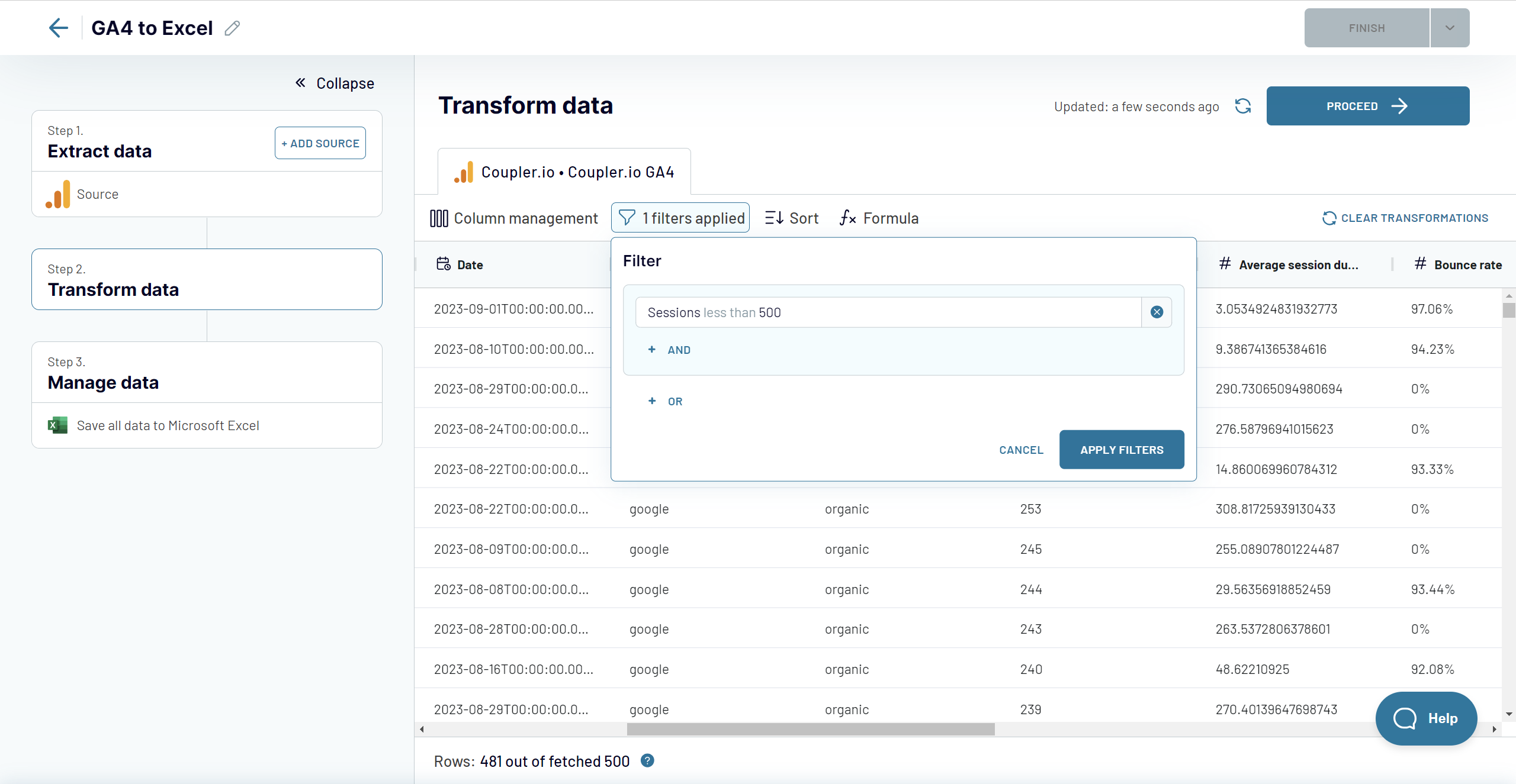 Paso 2 transformar datos ga4 a excel