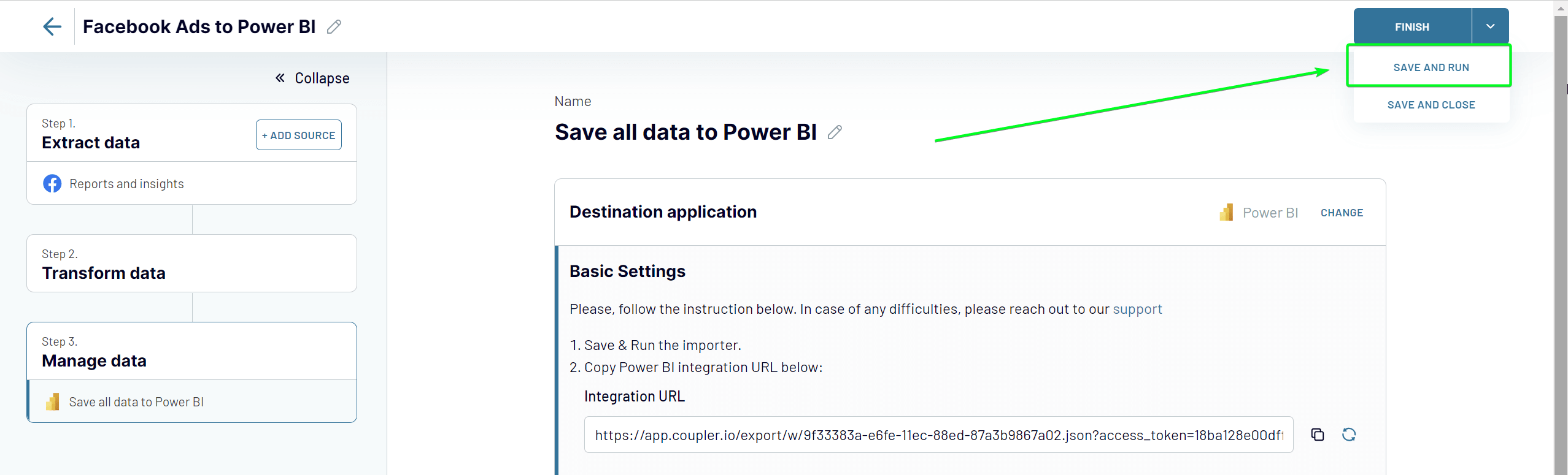 étape 3 gérer les données facebook ads power bi
