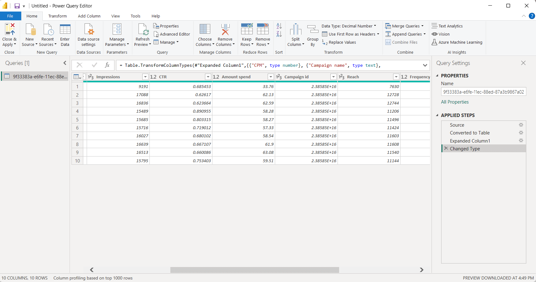 Editeur de requêtes Power Bi pour les facebook ads