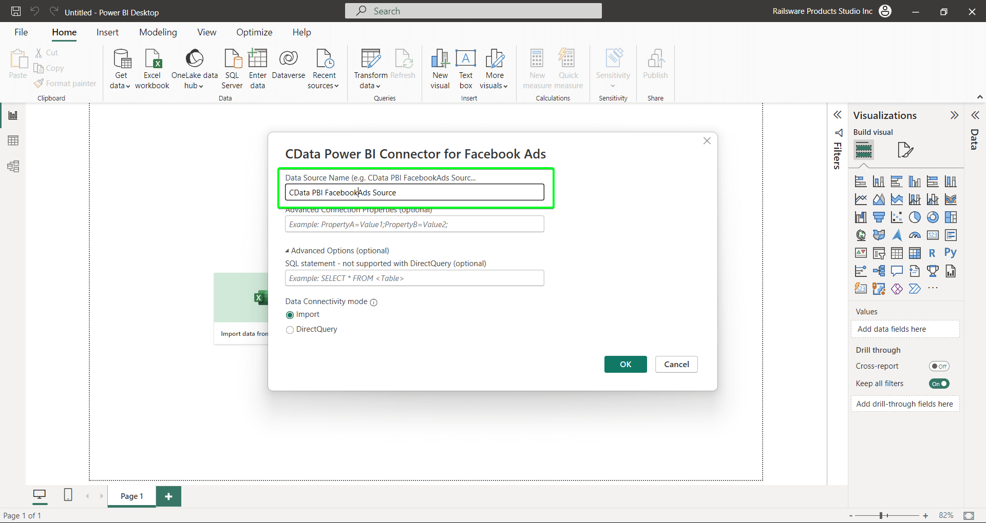 facebook ads power bi nom de la source de données