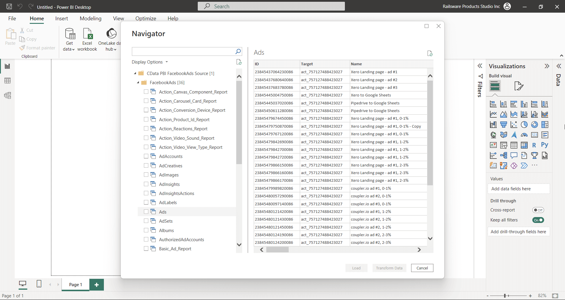 facebook ads power bi data odbc connector