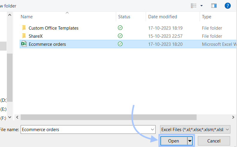 3 select excel spreadsheet to connect to power bi