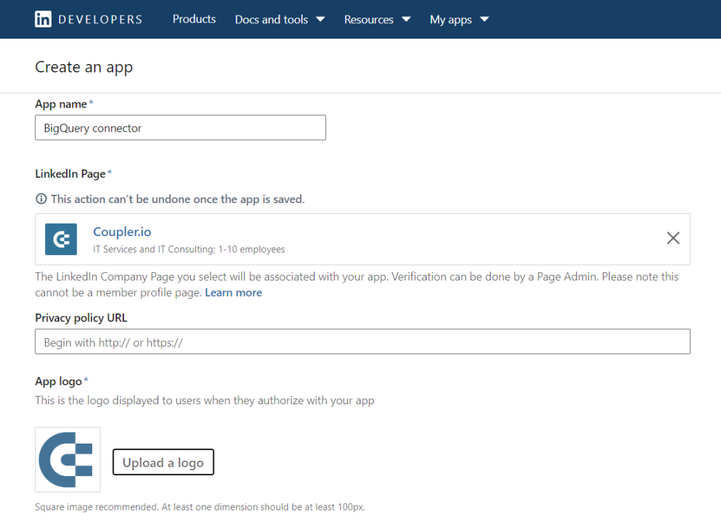 3.1 create app required fields