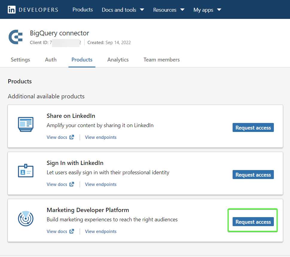 3.3 linkedin app marketing developer platform request access