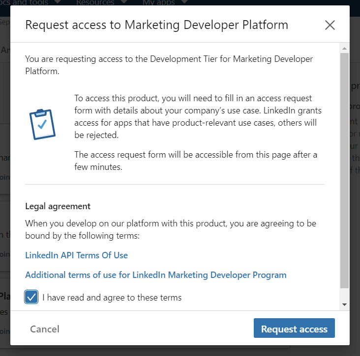 3.4 linkedin app marketing developer platform request access