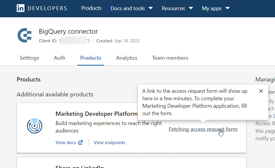 3.5.1 linkedin app marketing developer platform request access