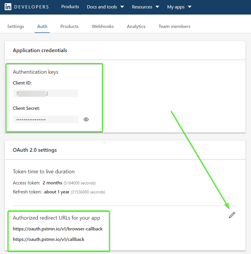 4.0 linkedin app credentials