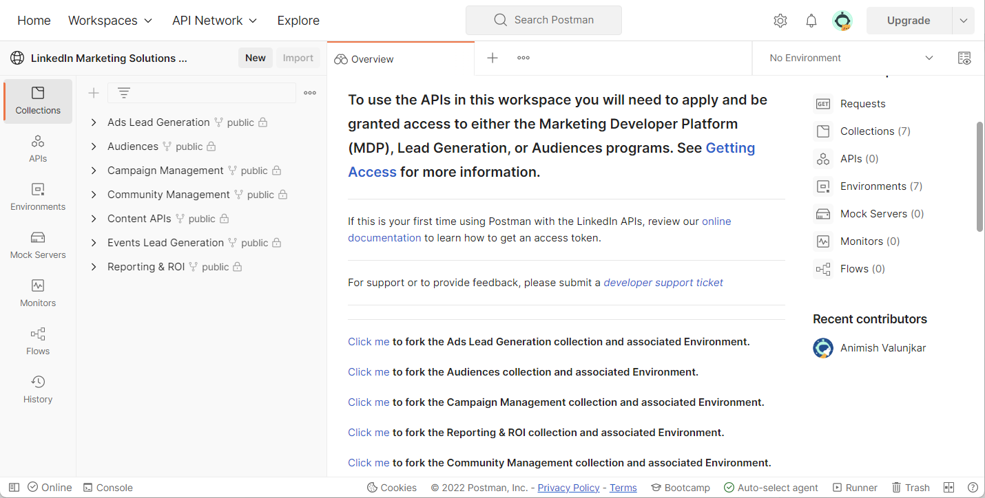 espaces de travail publics LinkedIn Postman 1