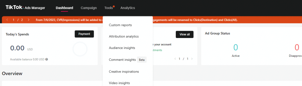 5 TT ads analytics menu