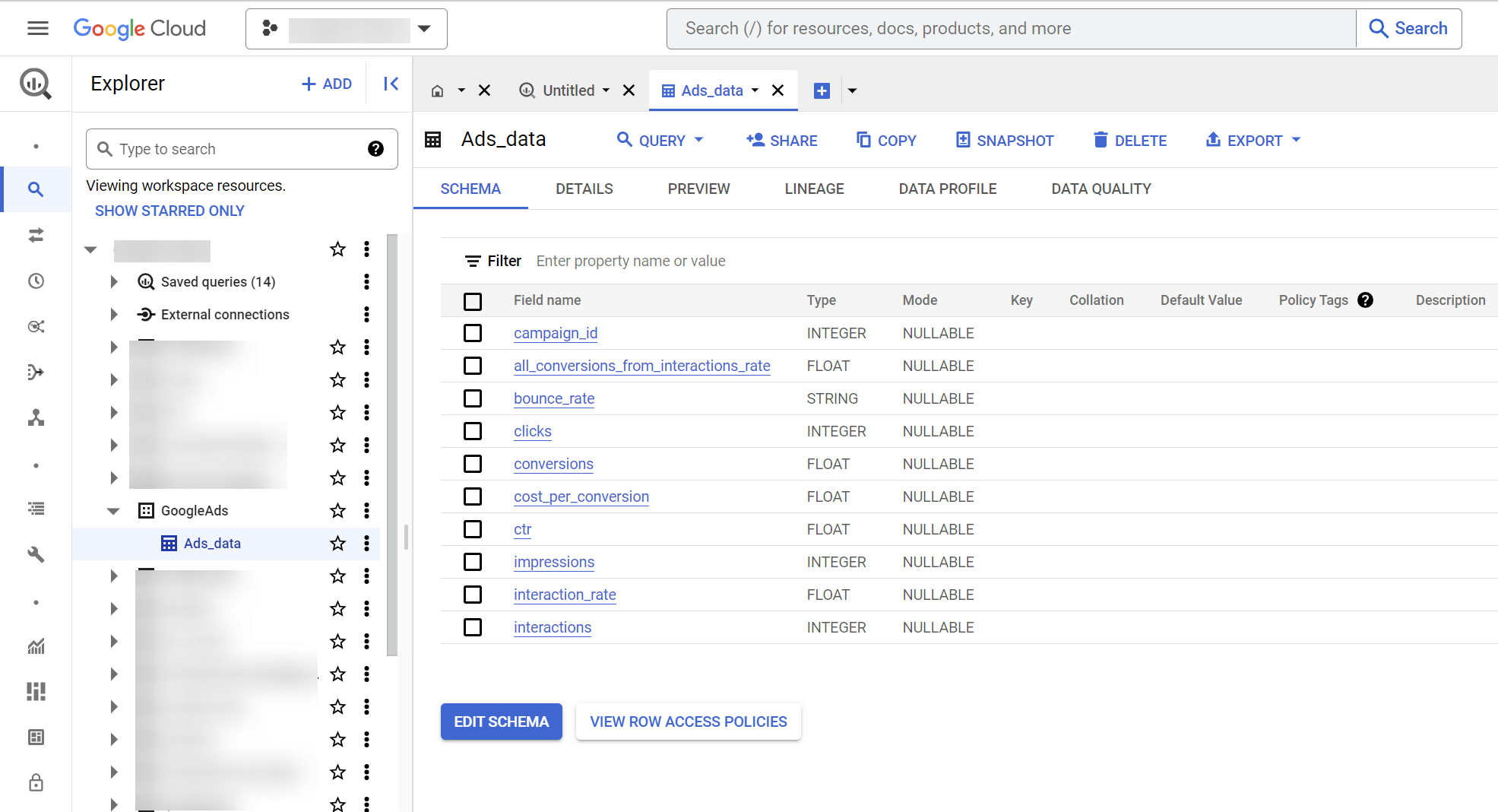 5 anuncios de google en bigquery