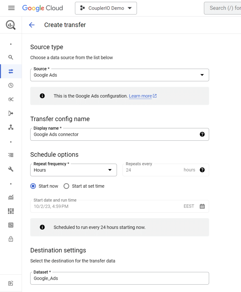 5.4.1 create data transfer google ads bigquery 1