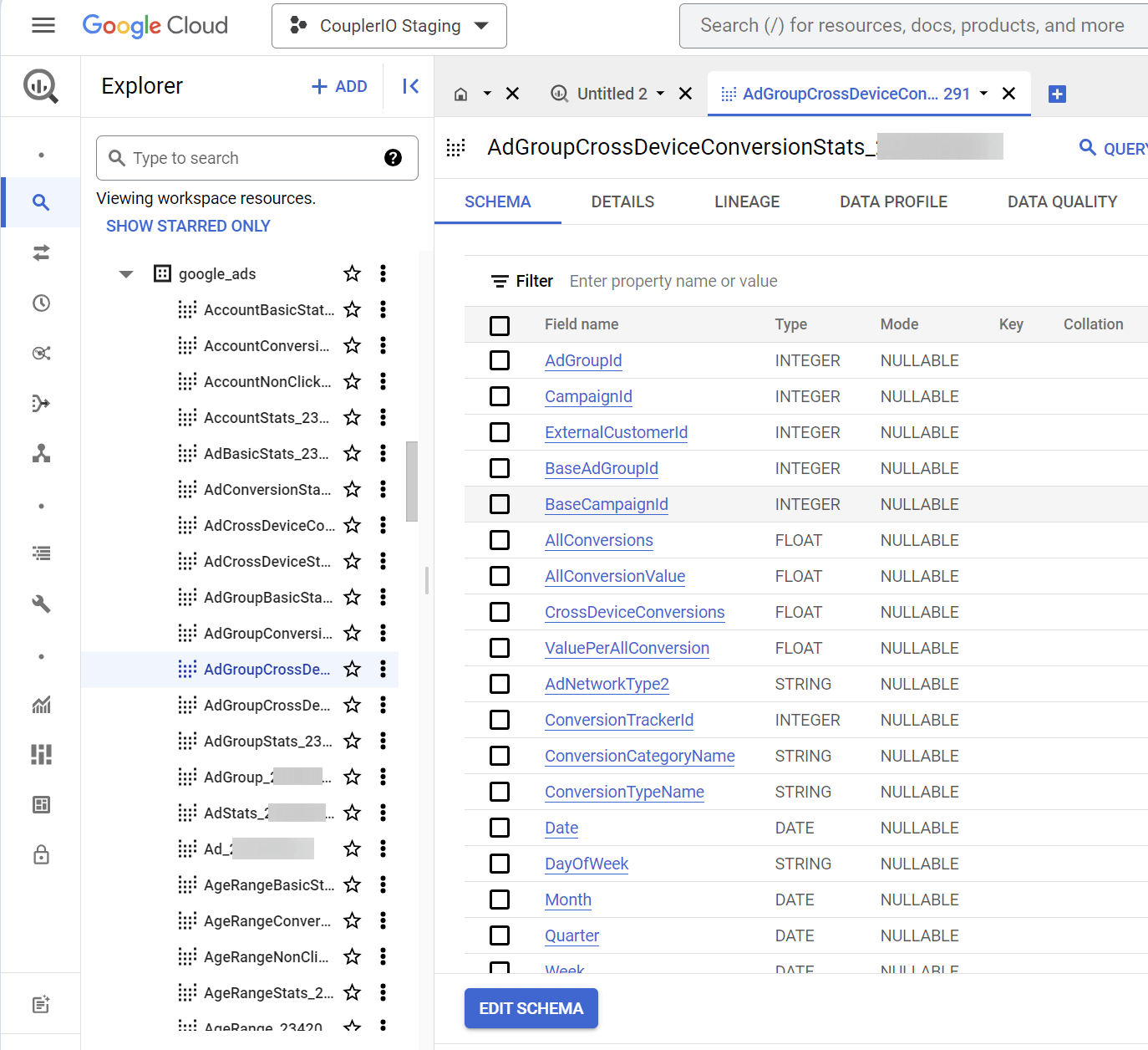 transferência de dados do google ads no bigquery