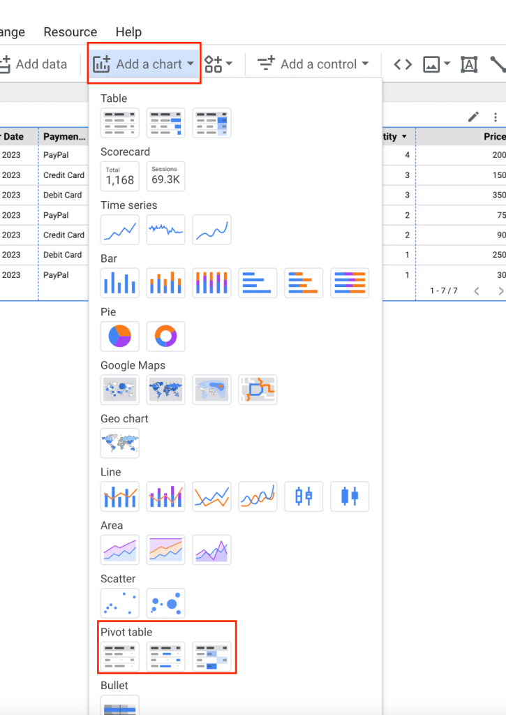 8 insert thru add a chart