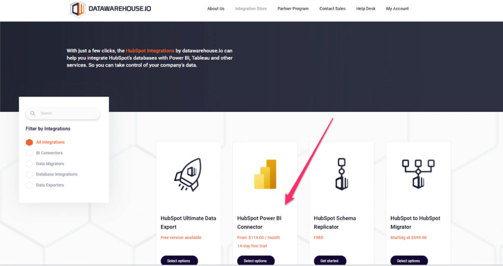 12 datawarehouseio hubspot power bi connector select button