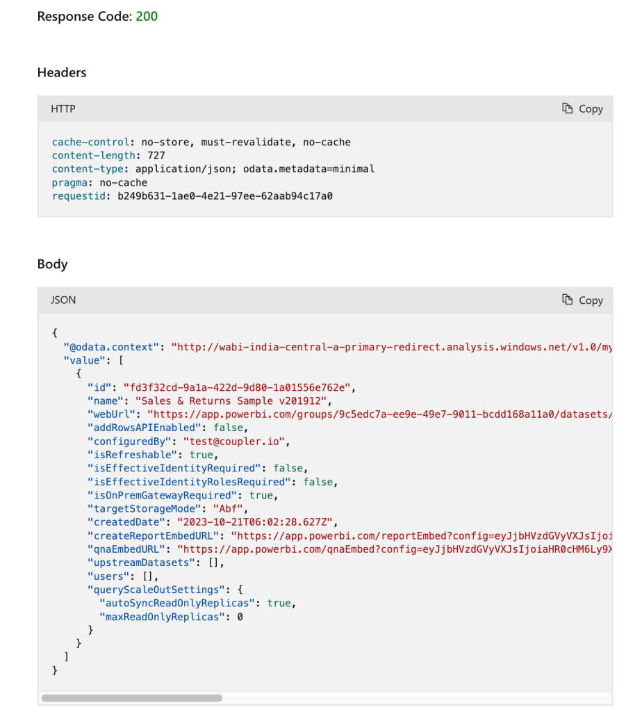 12 get datasets api response