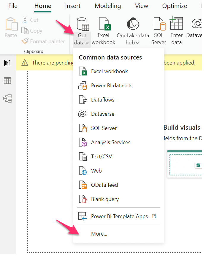 18 power bi get data button