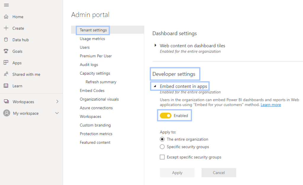 19 admin portal embed content in apps