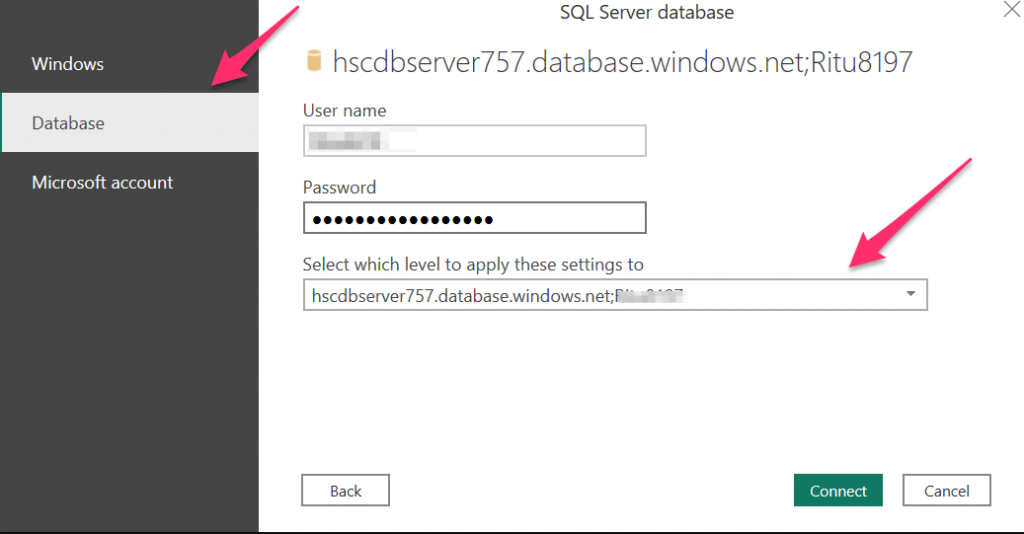 22 sql server database username password power bi 19
