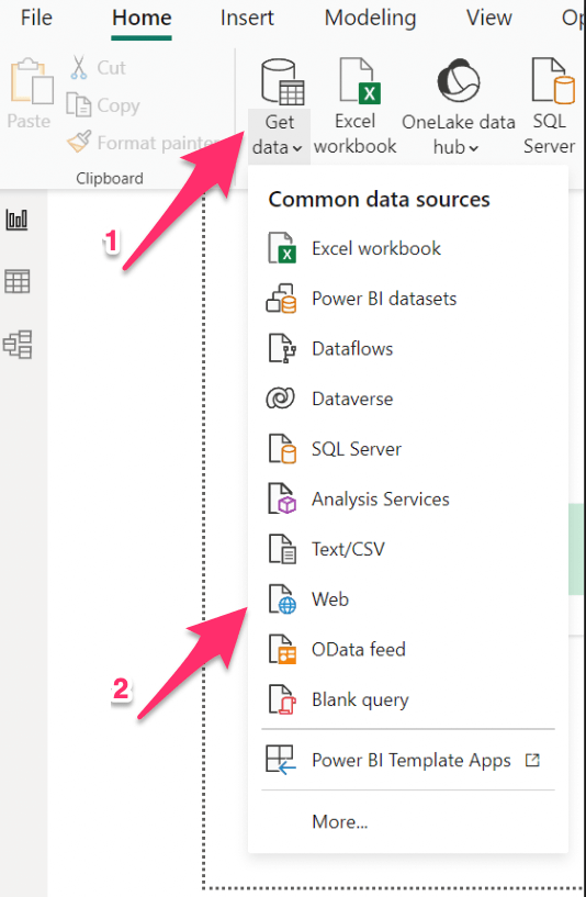 7 power bi get data web