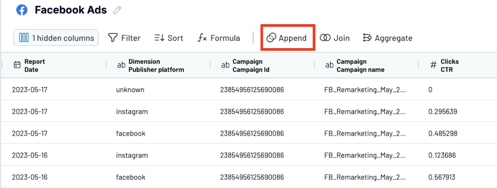 append data from ad sources