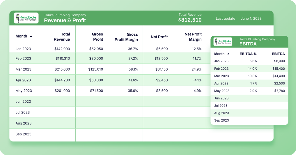High-level revenue and profit dashboard in Looker Studio